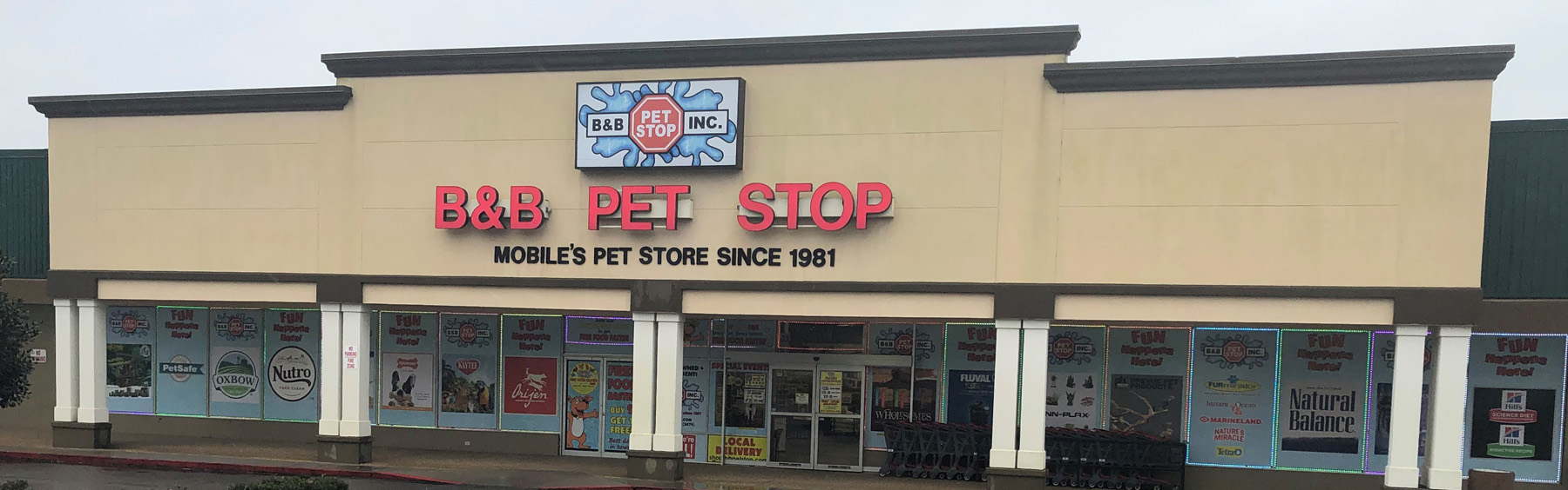 View of B&B Pet Stop store front